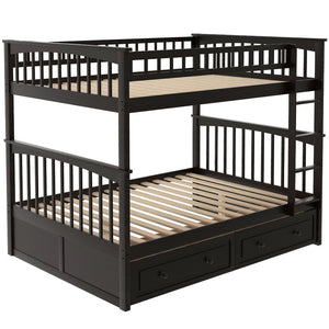 English Elm Full Over Bunk Bed Convertible Pine Frame with Storage Drawers for Kids Rooms Espresso GX000241AAP