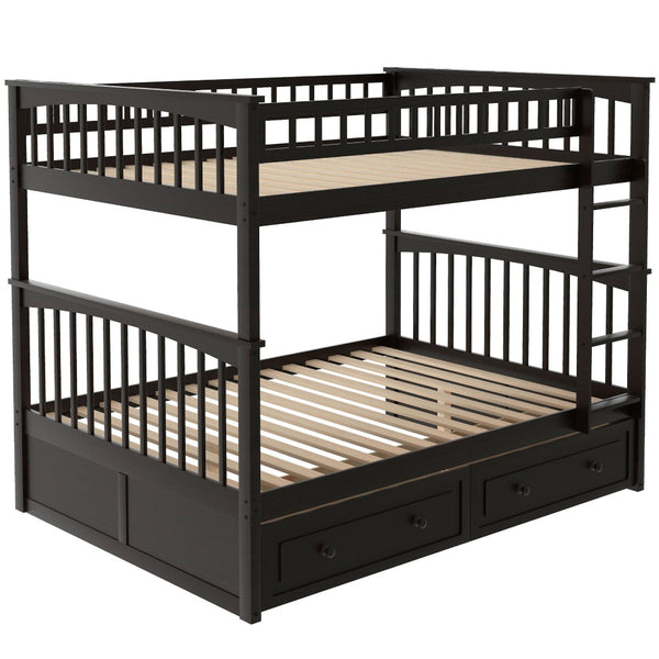 English Elm Full Over Bunk Bed Convertible Pine Frame with Storage Drawers for Kids Rooms Espresso GX000241AAP
