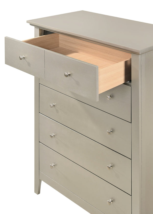 English Elm Glory Hammond G5403-CH Silver Champagne Chest — 5-Drawer Dovetail Storage with Nickel Hardware, 48"H B078108302
