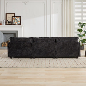 English Elm Cloud Modular Sectional Armrest with Chenille Upholstery Plush Double Layer Cushion Seating Black W1143P378700