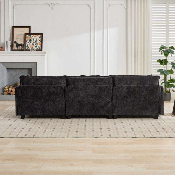 English Elm Cloud Modular Three Seat Sofa Chenille Upholstered with Double Layer Cushions for Living Room Black W1143S00052