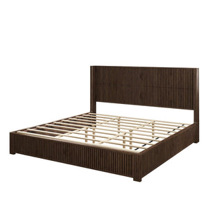 English Elm Solid Rubberwood Queen Platform Bed Low Profile Grain Veneer Frame No Box Spring W1716S00041