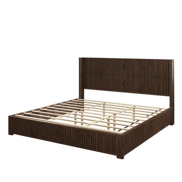 English Elm Solid Rubberwood Queen Platform Bed Low Profile Grain Veneer Frame No Box Spring W1716S00041