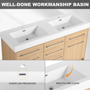 English Elm 60" Freestanding Bathroom Vanity With Double Sink, Soft-Close Doors & Drawers In Original Oak Finish P1 W1972P315232-GIGA