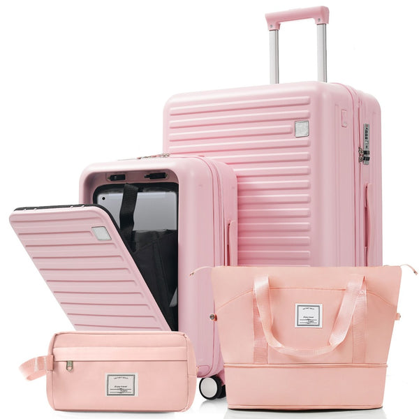 English Elm 4-piece Hard Shell Luggage Set with Usb Ports Tsa Lock and Front Access Carry-on Pink N726P268997P