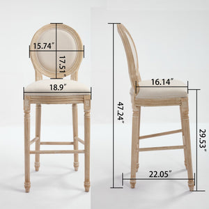 English Elm French Country Barstools Solid Wood Cabriole Legs Upholstered Cushion Set of 2 W1622P412321