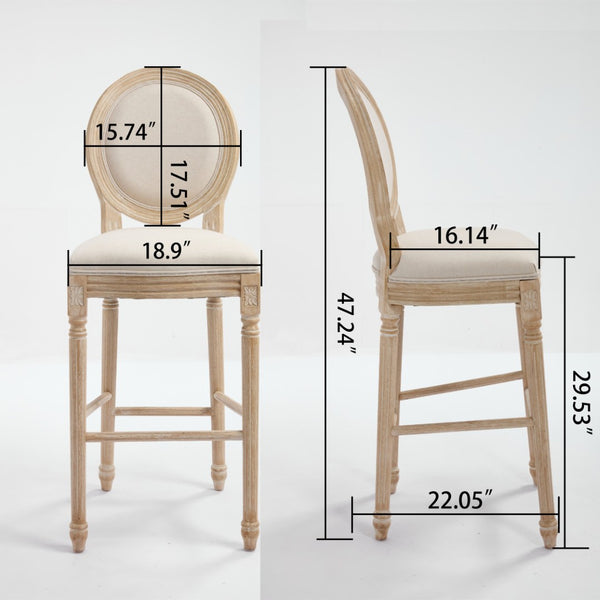 English Elm French Country Barstools Solid Wood Cabriole Legs Upholstered Cushion Set of 2 W1622P412321
