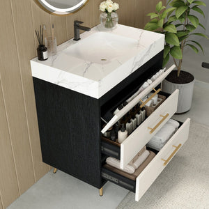 English Elm Modern Freestanding Bathroom Vanity with Sintered Stone Top and Gold Steel Legs W3136S00049