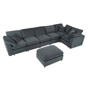 English Elm 124.8" Modular 7-seater L-shaped Sectional Plush Chenille Pine Frame Living Room N711P307955E