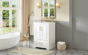 English Elm 24"Bathroom Modern Vanity with Ceramic Sink, Solid Wood Frame, Soft-Close Doors & Smart Storage System White N729P321378K