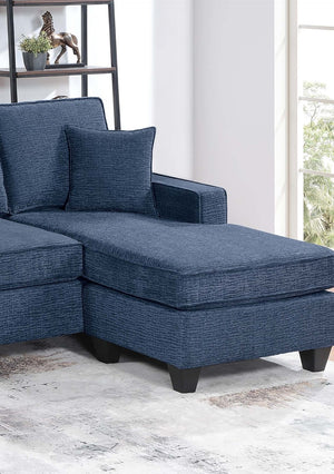 English Elm 3pc Chenille Sectional Sofa Set with Usb Charging Navy Modular Living Room Seating B011S02193