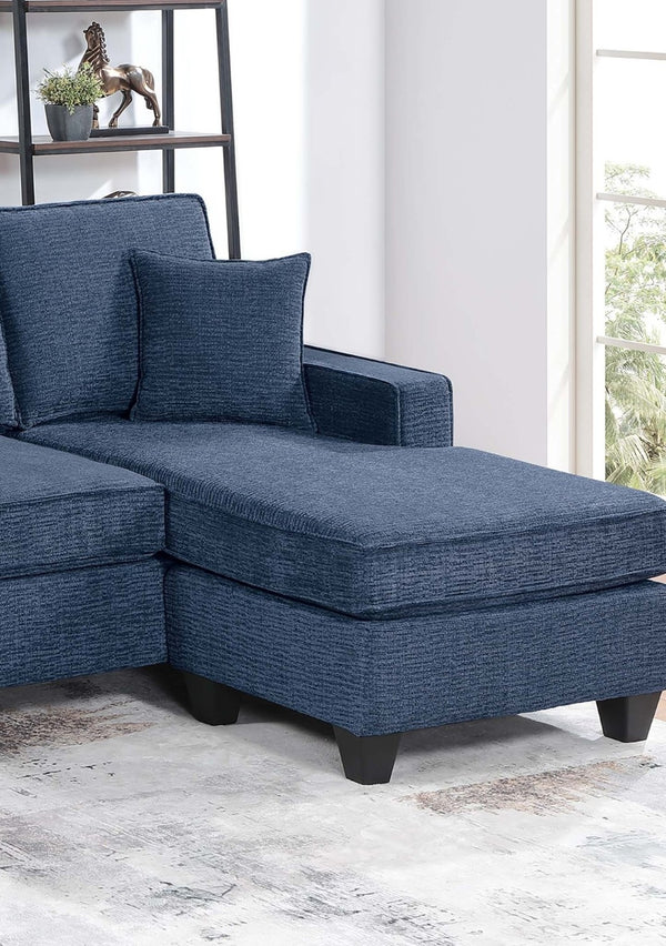 English Elm 3pc Chenille Sectional Sofa Set with Usb Charging Navy Modular Living Room Seating B011S02193