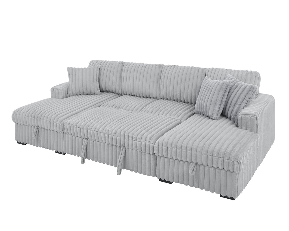 English Elm U U Shaped Sleeper Sofa with Pull-Out Bed and Hidden Chaise Storage, Plush Corduroy Comfort Grey W1417S00077