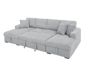 English Elm U U Shaped Sleeper Sofa with Pull-Out Bed and Hidden Chaise Storage, Plush Corduroy Comfort Grey W1417S00077