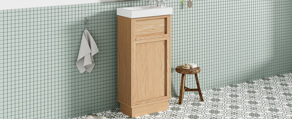 English Elm 15.75" Rustic Bathroom Vanity with Reversible Resin Sink, Soft-Close Door, Adjustable Shelf, Compact Elegance N729P285513N