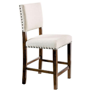 English Elm Ivory Transitional Padded Dining Chairs Set of 2 – Linen Seats, Nailhead Trim, Brown Cherry Wood, Rustic Farmhouse Appeal B2741P284428