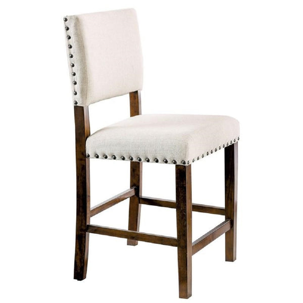 English Elm Ivory Transitional Padded Dining Chairs Set of 2 – Linen Seats, Nailhead Trim, Brown Cherry Wood, Rustic Farmhouse Appeal B2741P284428