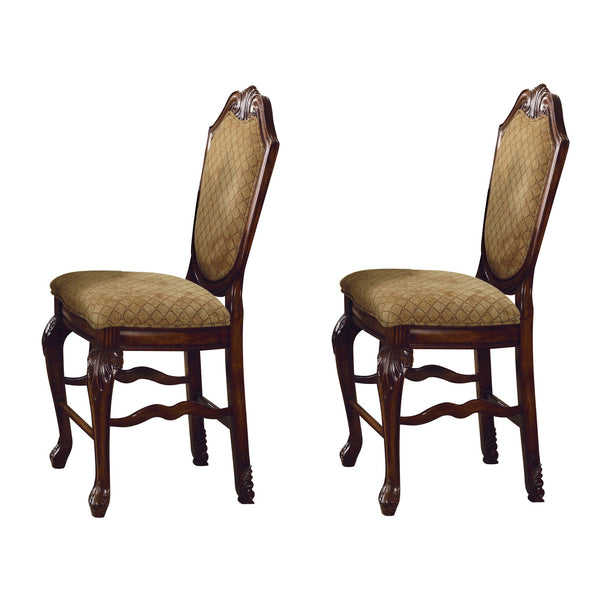 English Elm Beige Upholstered Counter Height Chairs with Welt Trim, Arched Backs & Carved Queen Anne Legs PMID Espresso B062P189107