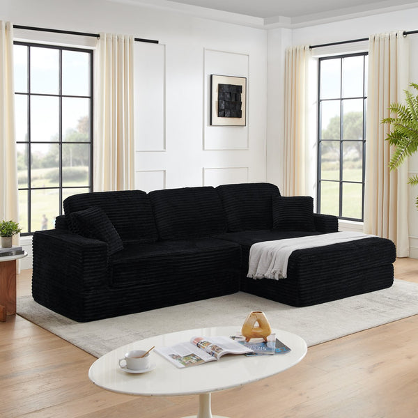 English Elm Right modular sectional sofa unfolds into bed — space-saving, flannelette comfort with foam & spring support, no assembly required Black W487S00297