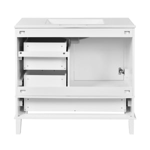 English Elm 36" White Bathroom Vanity Solid Pine Frame with Soft-Close Door, 3 Versatile Drawers & Ceramic Top N729P211167K