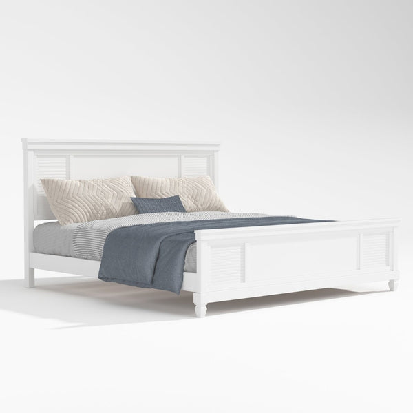English Elm King Solid Wood Platform Bed White Farmhouse Headboard Low Profile Sturdy Frame N758K649900K