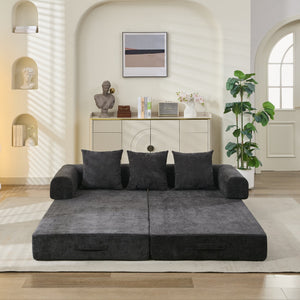 English Elm Comfy Chenille Convertible Folding Mattress Couch Sofa Bed with Armrest, Space-Saving, No Assembly Needed Black W1143P330250