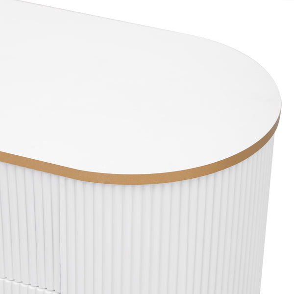 English Elm VIBE Curved Modern TV Stand for up to 80" TVs — 4 Drawers, Cabinet, Gold Trim & Metal Cone Legs SJ000133AAK