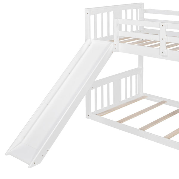 English Elm Twin Over Kids Bunk Bed with Slide Ladder Pine Frame White Finish LT000108AAK-1