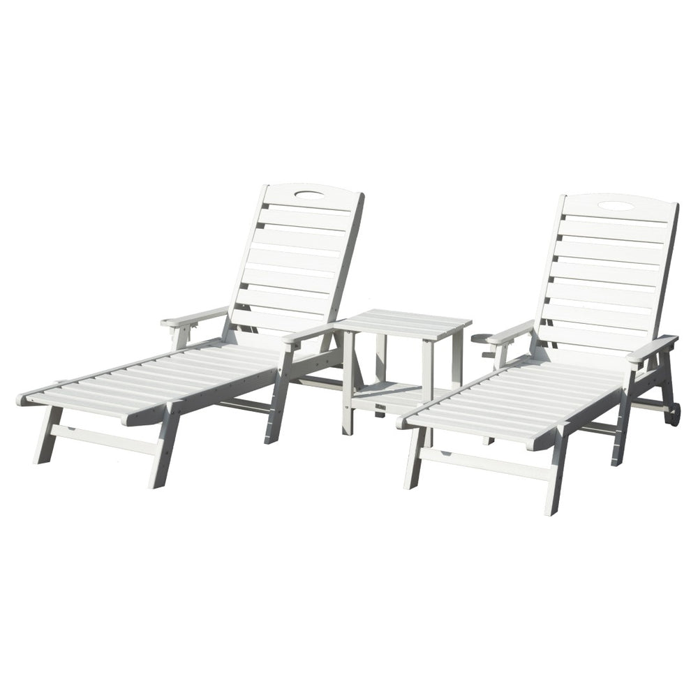 English Elm Pool Chaise Lounge Set Two Chairs Hdpe Outdoor Reclining Patio Sunbathing Furniture White W1859S00213