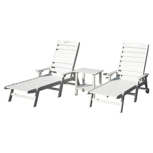 English Elm Pool Chaise Lounge Set Two Chairs Hdpe Outdoor Reclining Patio Sunbathing Furniture White W1859S00213