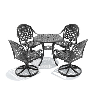 English Elm 5-piece Cast Aluminum Outdoor Dining Set with Swivel Chairs and Ornate Round Patio Table W1710S00332