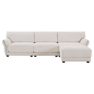 English Elm 110" Modular Sectional Sofa with Extra-Wide Chenille Seats, USB & Type-C Charging Ports, Ottoman, High-Density Foam Comfort White N723S7038K
