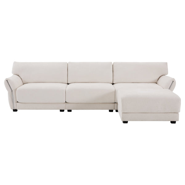 English Elm 110" Modular Sectional Sofa with Extra-Wide Chenille Seats, USB & Type-C Charging Ports, Ottoman, High-Density Foam Comfort White N723S7038K