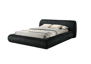 English Elm Platform Queen Bed Pleated Upholstered Frame Low Profile Contemporary Bedroom Furniture Black B2741S00834