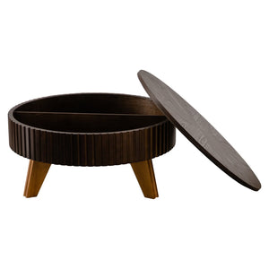 English Elm 31.5" Round Mid-century Coffee Table with Lower Shelf Solid Wood Legs and Mdf Top Brown W757P370297