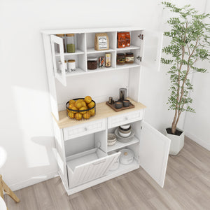English Elm 67.7" Tall Kitchen Trash Can Storage Cabinet with Tilt-Out Bin, 3 Adjustable Shelves, 2 Drawers, White W282P182326