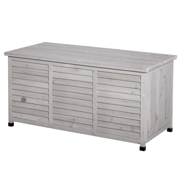 English Elm Outsunny 75 Gallon Weather-Resistant Wooden Deck Box With Aeration & Bench Functionality, Grey W2225P200871-GIGA