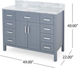 Christopher Knight Home® - Noble House - - 49'' Bathroom Vanity With Marble Top & Ceramic Sink, Two Doors, 8 Drawers, Gray