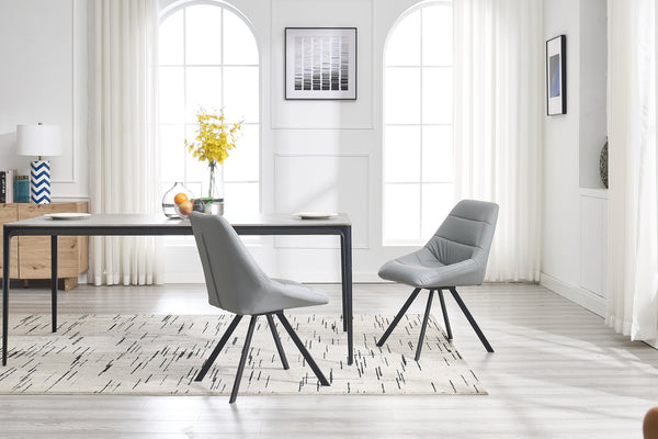 English Elm Dining Thickened Fabric Chair Set of 2 with Metal Legs — Cozy Modern Bar-Style Seating for Kitchen and Dining Spaces Grey W1249P243510