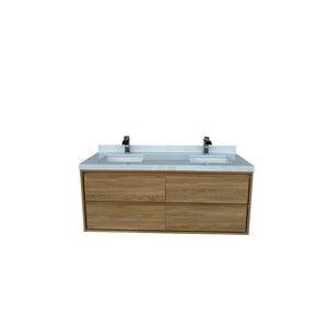English Elm 60"w Floating Double Sink Vanity White Stone Top Soft Close Drawers Bathroom T3785S00019