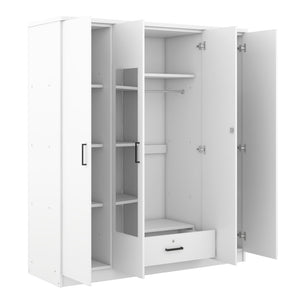 English Elm 4-door Mirrored Wardrobe White Mdf Armoire with Interior Shelves and Lockable Drawer LP006602AAK
