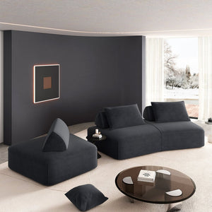 English Elm 139" Modern Oversized Modular Sectional Sofa Set - Fluffy Chenille Upholstery, Deep Seats, Removable Backrests, Plush Pillows, No Assembly Required DARK GREY W3219S00002