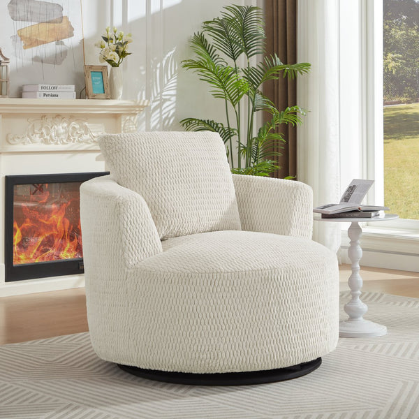 English Elm Compressible Plush 360° Swivel Accent Chair with Pocket Spring Support and Sturdy Wooden Base for Living Room Cream W2339P360551