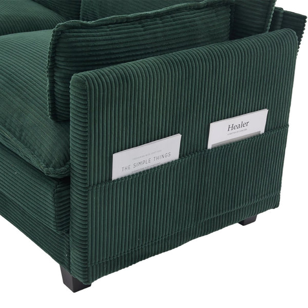 English Elm United We Win Modular Corduroy Sectional with Ottoman Low Profile Living Room Couch Emerald W1568S00257