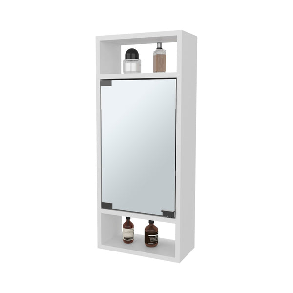 English Elm White Medicine Cabinet With Mirrored Door & Open Shelves - Stylish Storage For Small Spaces B062P323180-GIGA