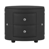 English Elm Elegant Pu Nightstand With 2 Drawers and Crystal Handle,Fully Assembled Except Legs&Handles,Storage Bedside Table - Black