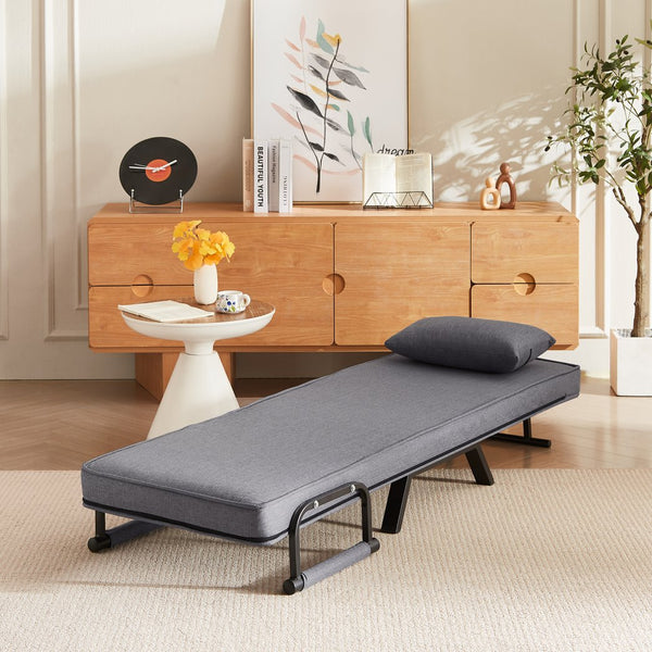 English Elm Folding Comfy Convertible Sleeper Sofa Bed — 5-in-1 Adjustable Futon Chair, Linen, Space-Saving Gray W1359P211938