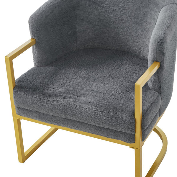 English Elm Modern Faux Fur Accent Chair Plush Upholstered Seat with Gold Iron Legs for Any Room Grey N763P360688E