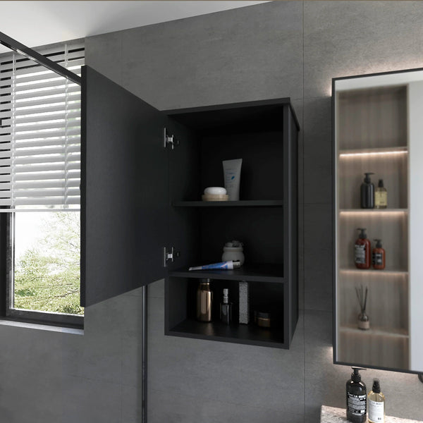 English Elm Wenge Recessed Medicine Cabinet with One Door, Two Shelves + Open Shelf, Modern Wenge Finish 28.6"x16.2" B062P252170