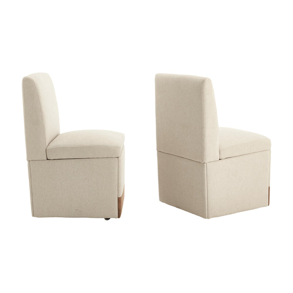 English Elm COOLMORE Swivel Rolling Dining Chair with Hidden Storage, Linen Upholstered 4-Wheel Multiuse Seat Beige W1539P277679